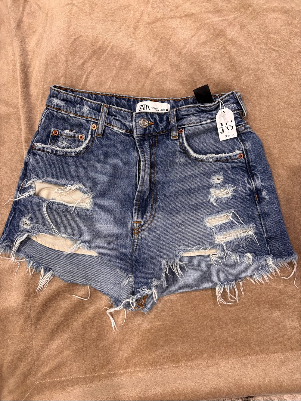 Zara Blue Distressed High-Waist Jean Shorts